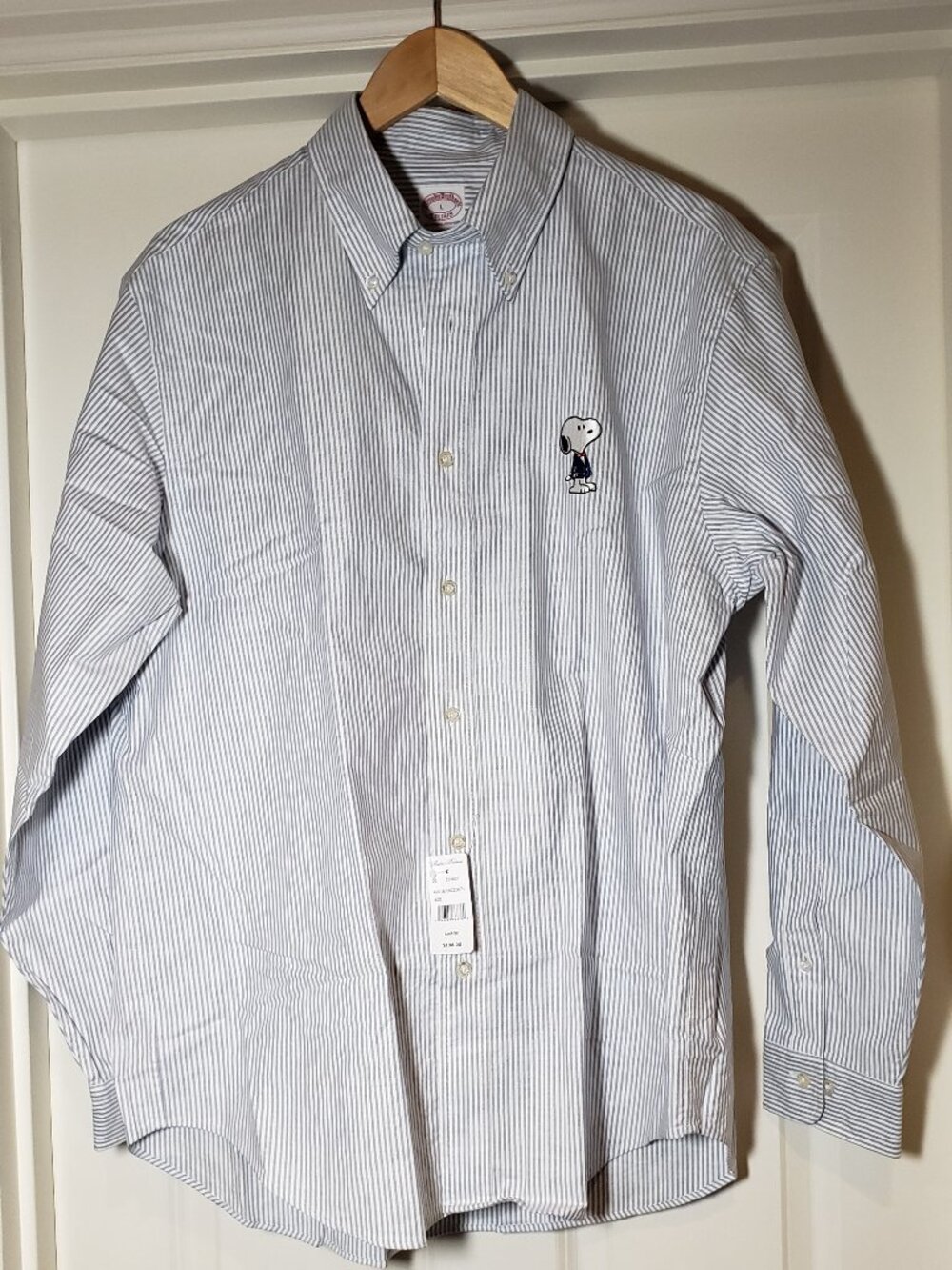 New Brooks Brothers blue and white button down with Snoopy, Large